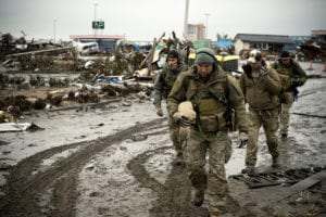 Members of the 320th Special Tactics Squadron arrive at Sendai Airport March 16 and begin to assess the damage and what they can do to help. (U.S. Air Force photo/Staff Sgt. Samuel Morse)