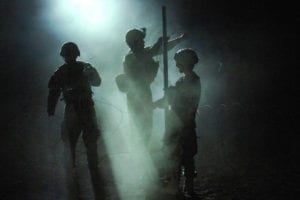 U.S. Soldiers with Bear Troop, 8th Squadron, 1st Cavalry Regiment fortify an Afghan Highway Police checkpoint in Robat, Afghanistan, March 19, 2010, by placing razor wire around the perimeter. (U.S. Air Force photo by Tech. Sgt. Francisco V. Govea II/Released)