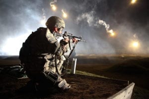 U.S. Army Sgt. Larry J. Isbell of Oklahoma City, Ok., representing the National Guard, watches his firing lane for targets during the M-4 Range Qualification event during the Department of the Army's 10th annual Best Warrior Competition held on Fort Lee, Va., Oct. 21.