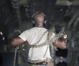 A 36th Airlift Squadron C-130J Super Hercules from Yokota Air Base, Japan, waits to be loaded with cargo in support of Typhoon Yutu relief efforts, Oct. 28, 2018, at Andersen Air Force Base, Guam. Service members from Joint Region Marianas and Indo-Pacific Command are providing Department of Defense support to the Commonwealth of the Northern Mariana Islands’ civil and local officials as part of the FEMA-supported recovery efforts. (U.S. Air Force photo by Senior Airman Donald Hudson)