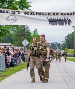 FORT BENNING, Ga. - After two full days and nights of events to test their stamina, technical prowess and mental acuity, 16 teams crossed the finish line April 14 at Camp Rogers here, concluding the Best Ranger Competition. (U.S. Army photo by Patrick Albright, Maneuver Center of Excellence, Fort Benning Public Affairs)