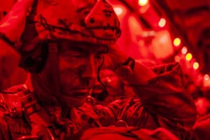 A Texas Army National Guard paratrooper assigned to the 1st Battalion, 143rd Infantry Regiment, 173rd Airborne Brigade prepares for a static-line jump on a Hawaii Air National Guard C-17 Globemaster III, June 14, 2019, over Boboc Drop Zone, Romania. The 173rd Airborne Brigade is the U.S. Army Contingency Response Force in Europe, capable of projecting ready forces anywhere in the U.S. European, Africa or Central Commands' areas of responsibility. Hundreds of Soldiers were airdropped by a formation of aircraft from Canada, Italy, Spain, NATO and the U.S. for exercise Swift Response 19. The training events of Swift Response are held to enable regional partners to respond more effectively to regional crises and meet their own national defense goals. (U.S. Air National Guard photo by Senior Airman John Linzmeier)