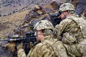 Soldiers from Company C, 1st Battalion, 506th Infantry Regiment, 4th Brigade Combat Team, 101st Airborne Division, Task Force Currahee, pull security from the top of a mountain in Paktika province during Operation Surak Basta III on June 23. The operation was to infiltrate near the Afghanistan-Pakistan border in order to stop enemy fighters from entering into Afghanistan.