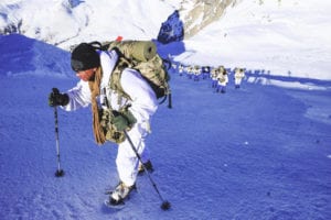 Day two of Exercise Alpini Climb concludes with Sky Soldier leaders hiking to over 2600 meters above sea level and digging temporary snow shelters to face the frigid night in Passo del Tonale, Italy on December 11, 2018.