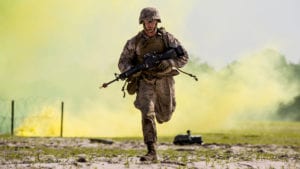 Lance Cpl. Alex Rowan, a combat engineer with 4th Marine Division, runs to take cover before the Anti-Personnel Obstacle Breaching System detonates during the SAPPER Leaders Course aboard Camp Lejeune, North Carolina, June 26, 2015. During the course, the Marines used assault and breaching techniques to clear a wire obstacle using line charges that utilized C4 explosives and their APOBS.<br /> (U.S. Marine Corps photo by Cpl. Krista James/Released)