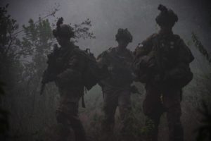 Paratroopers from 1st Battalion, 508th Parachute Infantry Regiment conduct a training patrol alongside British paratroopers of 2PARA, 16 Air Assault Brigade on November 27, 2018 in Kenya, Africa. The training scenario was part of Operation Askari Storm, a multinational training exercise occurring in Kenya, Africa between U.S., British and other partner-nation forces. The training focuses on increasing the readiness and interoperability of the participating forces while placing them in tough, realistic scenarios against simulated near-peer adversaries.